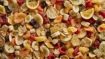 Fruit Cereal Scattered on Tabletop photo