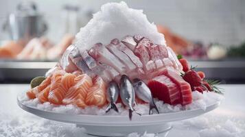 Frozen Fish Segment on Cake Plate photo