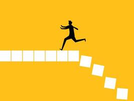 Escape the crisis. Businessman running on a square block that is about to collapse vector