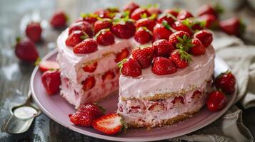 Exquisite Gateau Fraise Presentation photo