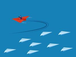 Personal freedom to choose a path. Businessman flying a paper plane changes direction vector