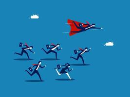 Advantage. Businessman hero flies above the crowd vector