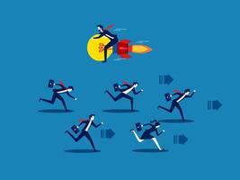 Creative guidelines. Businessman flying with light bulb flying in opposite direction to competitor vector