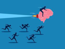 Creative thinking. Businessman flying with brain wins business competition vector