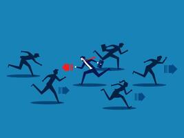 Different and creative. Businessman running in different directions from other competitors vector