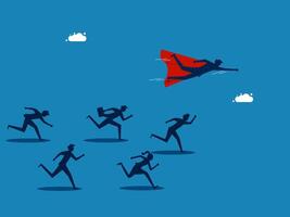 Competitive advantage. Businessman hero flies above the crowd vector