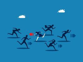 Creativity. Businesswoman running in different directions from other competitors vector