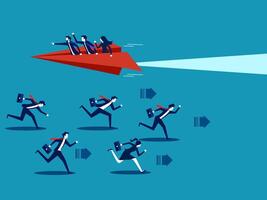 Game changer. businessman flies in a paper airplane in a different direction from other competitors vector