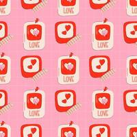 Hand drawn cute romantic elements to Valentine's Day. Modern seamless pattern with pink background. vector