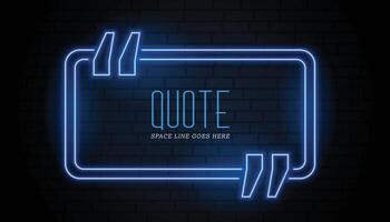 blue quotation frame in neon glowing style vector