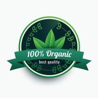 100 organic food label sticker with leaves vector