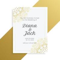 lovely golden and white wedding invitation card design vector