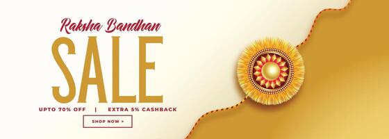 beautiful raksha bandhan sale banner with golden rakhi vector