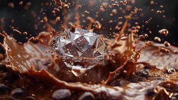 High-Resolution 8K Render of Diamond and Chocolate Milk Splash photo