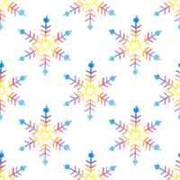 Watercolor painting pattern with multicolored snowflakes for new year and christmas. Seamless repeating print it is snowing, winter design for decoratio. Drawn by hand. png