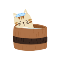 Illustration of a cream-colored cat bathing, playing in the water, spa. Cute cat cartoon image. Illustrations for graphics, various decorations png