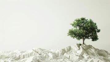 Tree Emerging from Wrinkled Paper photo