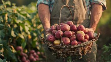 Farmer with a Basket of Fresh Harvest photo