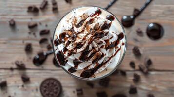 Oreo Milkshake on Wooden Table photo