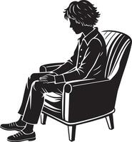 alone person sitting on a chair black and white illustration vector