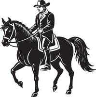 a black and white image of a cowboy on a horse. black and white illustration vector