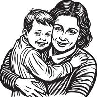 madre y hijo silueta negro y blanco ilustración vector