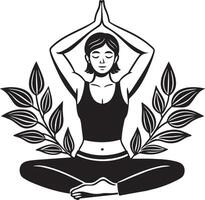 girls yoga lotus position black and white illustration vector