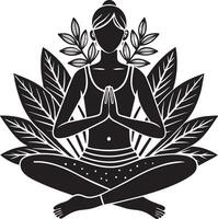 girls yoga lotus position black and white illustration vector