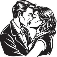 couple kissing illustration black and white vector