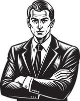 sketch of a young businessman illustration black and white vector