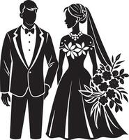 wedding couple silhouette illustration black and white vector