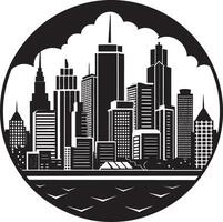 city skyline logo illustration black and white vector