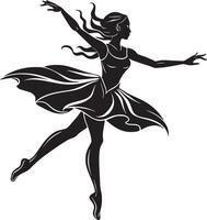 silueta de un bailarina bailando ilustración negro y blanco vector