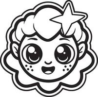 Cute sticker illustration black and white vector