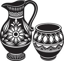 jarra y taza Ilustracion negro y blanco vector