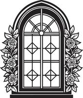 decorativo ventana en el casa ilustración negro y blanco vector