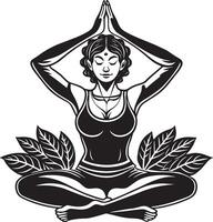 girls yoga lotus position black and white illustration vector
