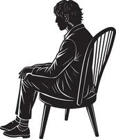 alone person sitting on a chair black and white illustration vector