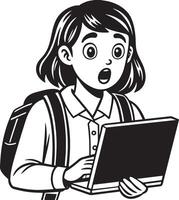 child working on laptop illustration black and white vector