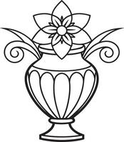 Decorative vase with flowers black and white illustration vector