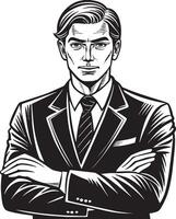 sketch of a young businessman illustration black and white vector