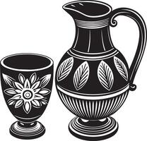 Decorative jug and Mug illustration black and white vector