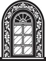 decorativo ventana en el casa ilustración negro y blanco vector