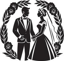 wedding couple silhouette illustration black and white vector