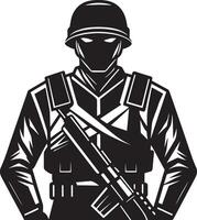 ilustración de un soldado con rifle negro y blanco vector