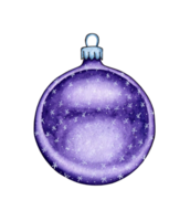 Watercolor painting of lilac glass ball with snowflakes. New Year's ball for decorating a Christmas tree, festive decor for Christmas and New Year. Isolated. Drawn by hand. png