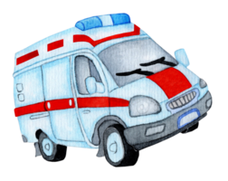 Ambulance car. Watercolor illustration of an ambulance paramedic. Ambulance medical evacuation isolated. Drawn by hand. png