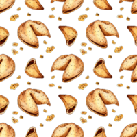 Aquarell Gemälde Muster von Vermögen Kekse. nahtlos wiederholen drucken von Chinesisch Urlaub Kekse. Chinesisch Neu Jahr. Wahrsagen zum Kekse. isoliert. gezeichnet durch Hand. png