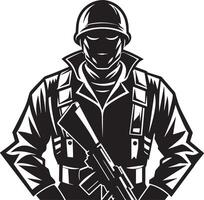 ilustración de un soldado con rifle negro y blanco vector