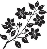 Minimal blooming floral branch silhouette illustration white background vector